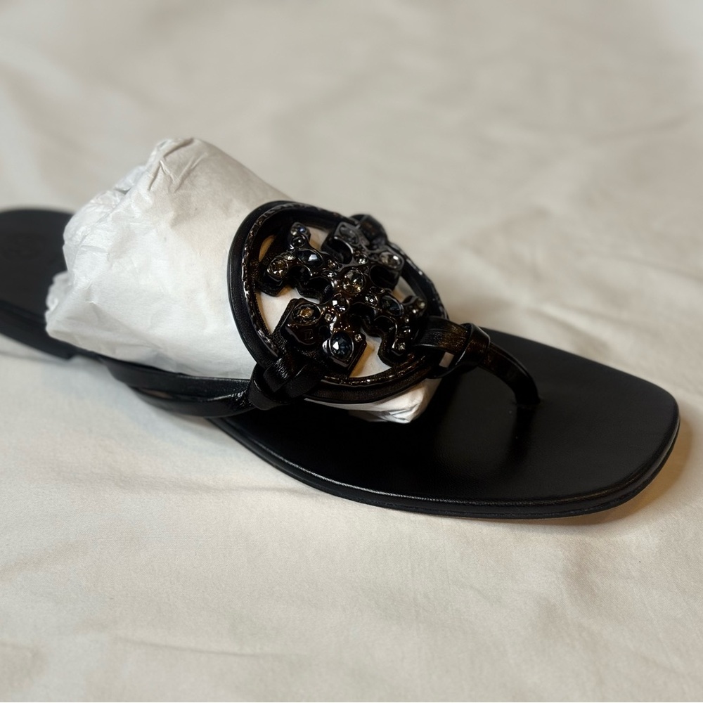 ๐๐๐๐ Tory Burch Jeweled Miller Nappa Leather Sandals - Picture 5 of 7